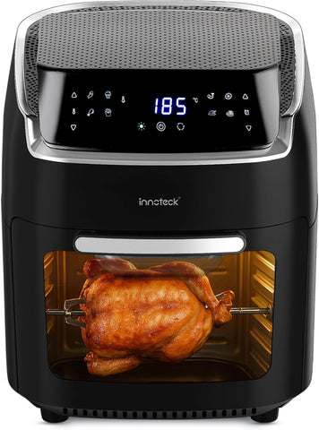 Innoteck 12L Digital Air Fryer Oven – 1800W, Rotisserie, 8 Presets, Touch Panel, Basket & Racks, Black & Silver