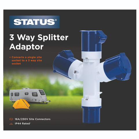 Status 3 Way Splitter Adaptor, 16amp, IP44 Weatherproof – Converts Single Site Socket to 3 Way, Ideal for Camping, Caravans, Motorhomes & Construction Sites (16APT3WS1PK10)