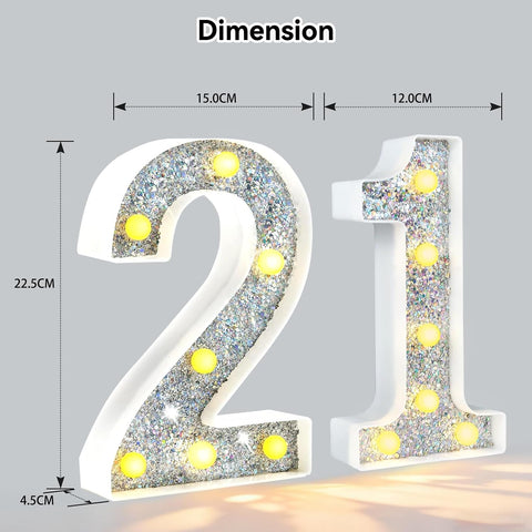 Silver Glitter LED Number Light – 8.86 Inch Marquee Number 21