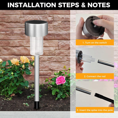 Jsdoin 12PCS Solar Garden Lights, Garden Stake Light Stainless Steel LED Solar Lights Waterproof Auto On-Off Pathway Lighting for Walkway, Patio, Outdoor, Lawn, Driveway