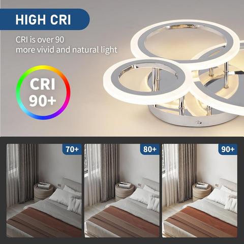 Modern ceiling light fixture with CRI 90+ rating on a neutral background