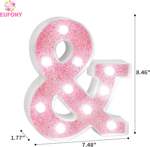 Pink Glitter LED Ampersand Light