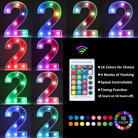 Rainbow LED Number Light 1 with Remote