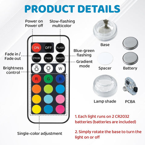 8 Pcs Submersible LED Lights with Remote – Waterproof RGB Underwater Lights with 12 Colours for Pools, Spas, Fountains, Ponds & Decorative Displays