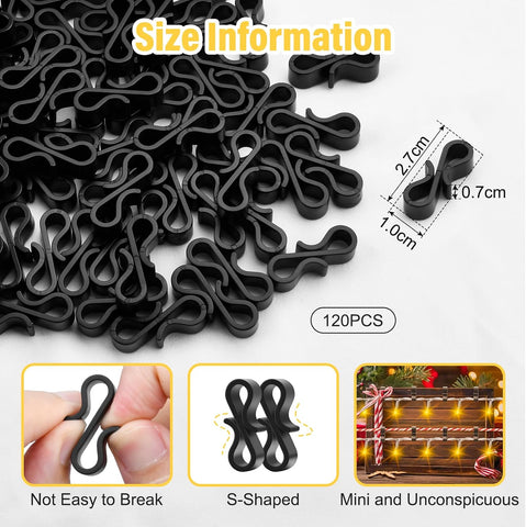120 Pack Gutter Hooks for Outdoor Lights – Black Reusable Plastic S Clips for Christmas, Icicle & Fairy Lights – Make Your Home Shine Without the Decorating Hassle