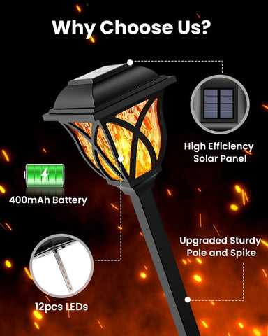 GIGALUMI Solar Lights Outdoor Garden, 6 Pack LED Garden Solar Lights Waterproof, Solar Powered Pathway Light for Yard, Patio, Landscape, Walkway, Path (Flickering Flame)
