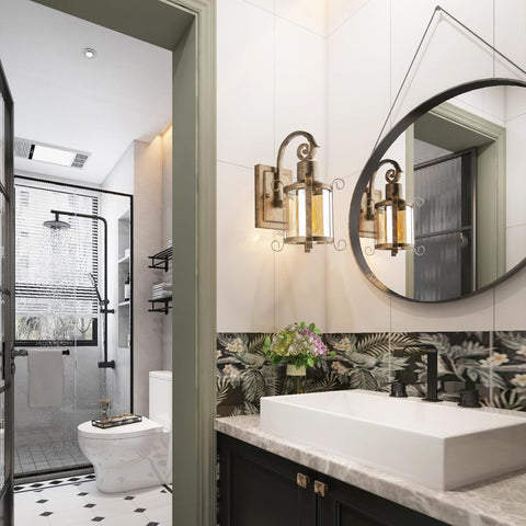 Rustic Amber Glass Wall Sconce Bronze Vintage