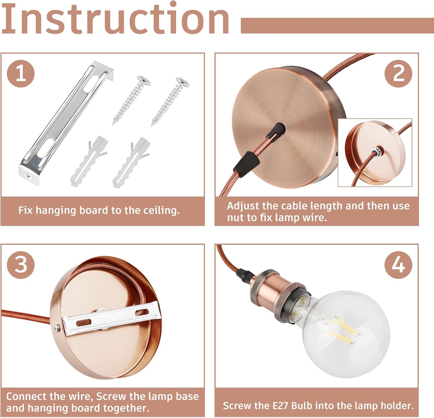 Step-by-step installation instructions for a pendant light fixture.