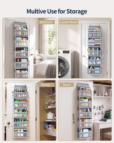 Yecaye 5-Tier Over Door Storage Organiser, Grey – Hanging Shelves with Mesh Windows for Space-Saving Home Organisation