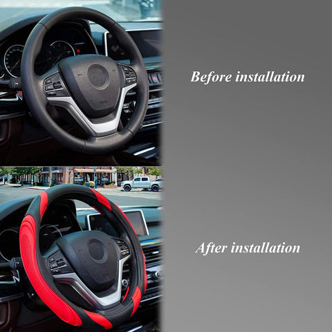 Car Steering Wheel Cover - Sportage Leather Anti-Slip Red 37-38cm