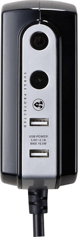 Masterplug Heavy Duty Four Socket Surge Protected Extension Lead with 2 USB Ports, 1 Metre, Black