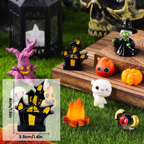 50PCS Halloween Mini Resin Figurines – 50 Styles of Tiny Pumpkin, Ghost, Skull & Skeleton Decorations for DIY Crafts, Miniature Gardens & Party Décor