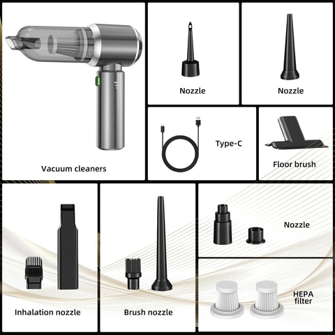 Handheld Vacuum Cleaner 22000Pa Cordless Silver Gray, Mini Hoover