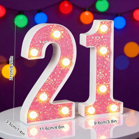 Pink LED Marquee Number 21 Birthday Light