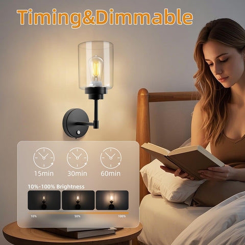 Battery Operated Wall Sconces Set of 2 – Wireless Rechargeable LED Lights Black