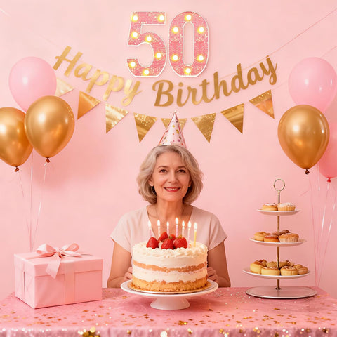 Pink LED Number 50 Light Up Sign – Birthday & Anniversary Decoration – UK