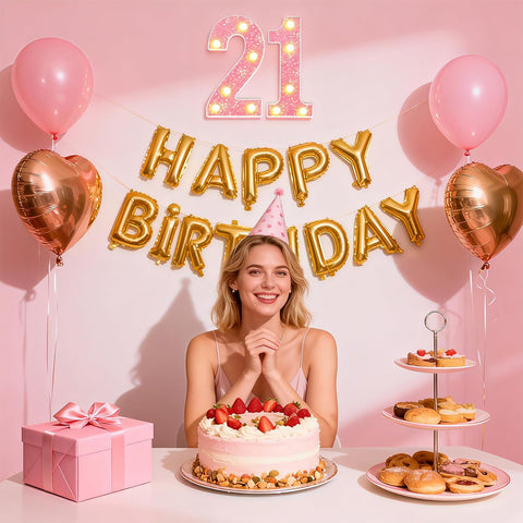 Pink LED Marquee Number 21 Birthday Light