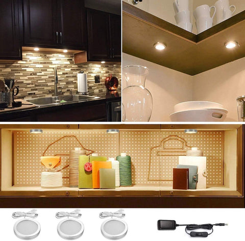 6 LED Under Cabinet Lights 1500LM Warm White Puck Lights – Kitchen Cupboard, Wardrobe & Shelf Lighting – Brighten the Dark Corners You’ve Been Missing
