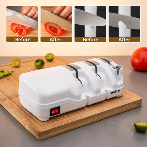 Electric Knife Sharpener – 3-Stage Professional Sharpening System | Diamond Wheels | For Straight & Serrated Knives | Razor-Sharp Results Fast