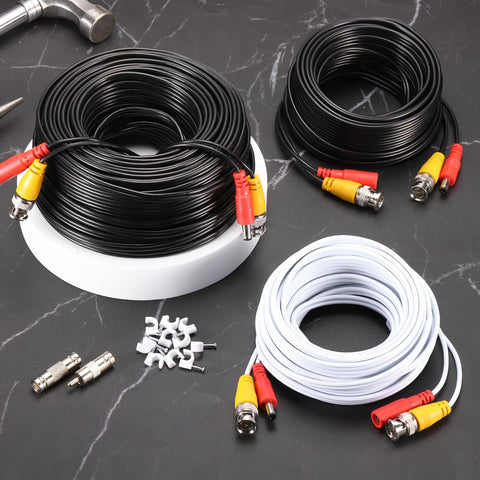 Video Power Cable,45m/148ft All-in-One Security Camera Wire Cord DC Extension Wire for CCTV Security DVR Camera System Installation Plug & Play Cord,1 Set White