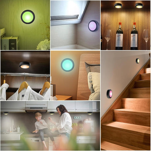 3 Pack Wireless Under Cabinet Lights – 16 Colour RGB LED Puck Lights with Remote & Touch Control, 4 Brightness Levels for Cupboards, Wardrobes & Shelves - Turn Forgotten Dark Corners Into Your Favourite Little Glow