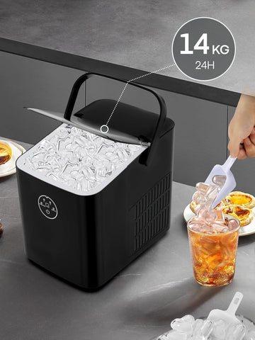 FOHERE Ice Maker Machine Countertop – 14KG/24H – 2 Ice Sizes – Self-Cleaning – Black