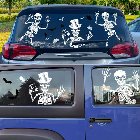 AMLOOPH Halloween Window Stickers – 104-Piece Reusable Skeleton & Ghost Window Clings with Bats and Spiders, Large Double-Sided Halloween Decorations for Windows, Glass, Mirrors & Parties