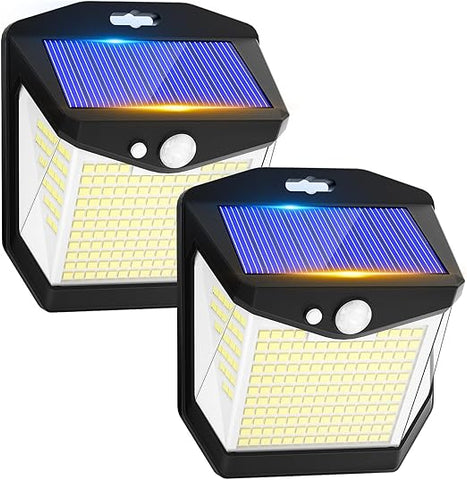 4 Pack Solar Security Lights Outdoor Garden: 238 LED Solar Powered Outside Light 3 Modes Motion Sensor and 270°Wide Angle IP65 Waterproof Solar Power Wall Lighting For Fence Flood Door Garage Yard