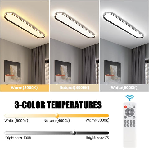 Ceiling light fixture with three color temperature options displayed in a room setting.