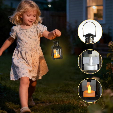 6-Piece Gold LED Candle Lantern Set – Mini Hanging Decorative Lanterns for Ramadan, Weddings & Home Decor