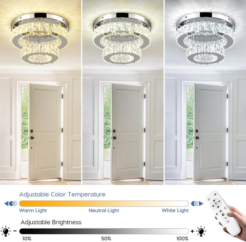 11.8" Modern Crystal Chandelier LED Flush Mount Ceiling Light Remote