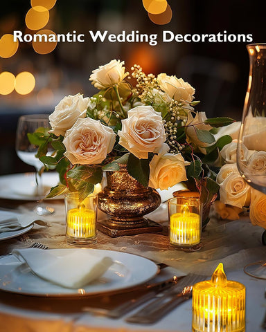 12PCS LED Tea Light Candles, Flameless Roman Column Crystal Tealights, Battery Included, Warm White Flickering Light for Wedding & Party Decoration