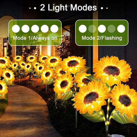 2 Pack Solar Garden Lights Outdoor, Waterproof Sunflower Stake Light with 42 LED & 3 Flowers, Artificial Upgraded FlowerLights for Christmas Garden, Pathway, Patio, Yard Decoration