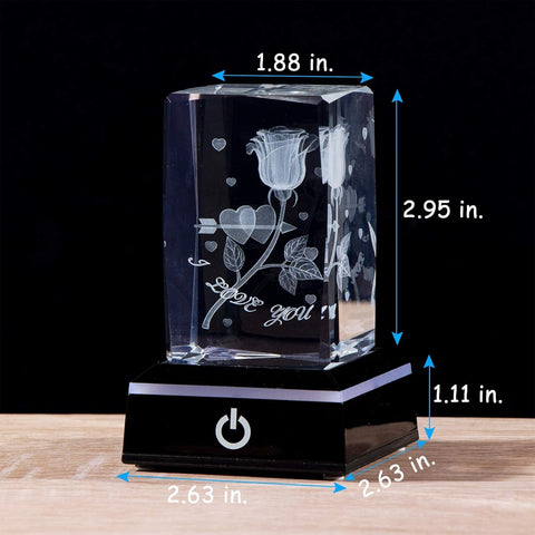 3D Crystal Rose Keepsake with LED Light Base, Romantic Valentine Gift for Him or Her