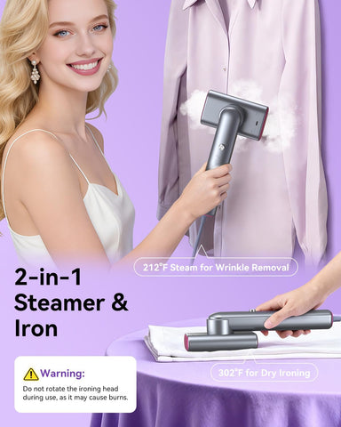 Travel Clothes Steamer, 15s Fast Heat-up, clothes steamer handheld, 20 Minutes of Continuous Ironing Handheld Garment Steamer for Travel and Home (Purple)