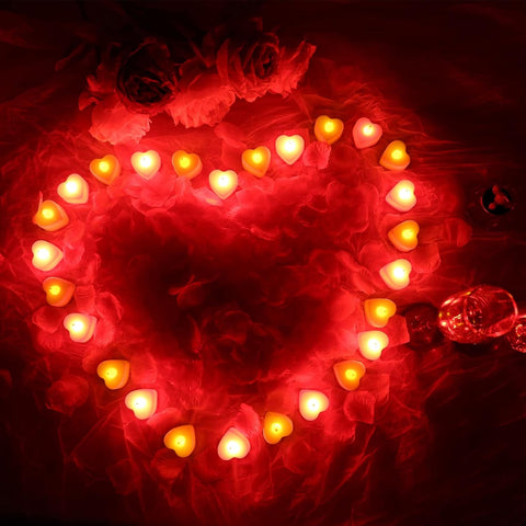 Heart Shaped Flameless LED Candles – Pack of 24 Flickering Decorative Lights for Romantic Occasions