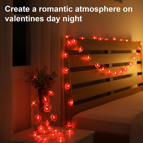 6M Red Heart Fairy Lights Battery Operated, 40 LED Romantic String Lights for Valentine’s Day, Bedroom, Wedding, Party & Home Decoration