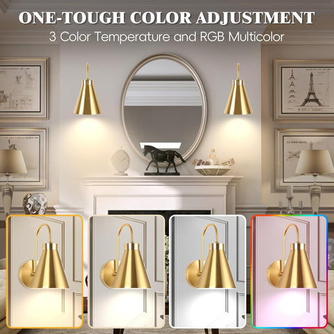 Battery Operated Gold Wall Lights with Remote RGB 2 Pack