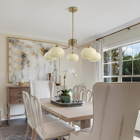 Lighting Modern Brushed Gold 5-Light Glass Globe Chandelier - Mid Century Brass Sputnik Dining Room Light Fixture