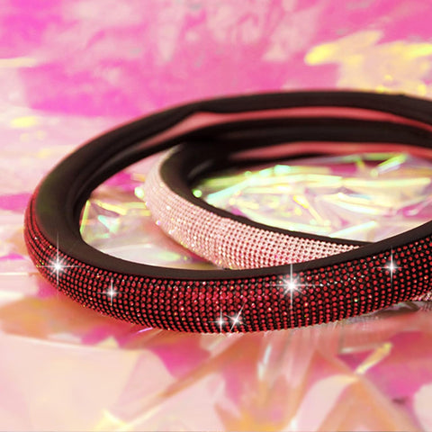 Bling Diamond Leather Steering Wheel Cover – Red Crystal Rhinestones