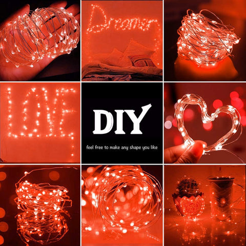 Red Fairy String Lights 5m with 50 LEDs – Battery Operated Waterproof Micro Lights for Decor