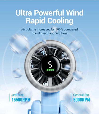 Diveblues Portable Handheld Fan, High-Speed Turbo Portable Fan, LED Display, Up to 12 Hours, 4000mAh Battery, 5 Wind Gear, Rechargeable small Hand Fan for Travel/Commute/Outdoor, Gifts for Women