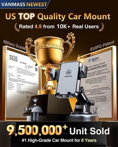 VANMASS Military-Grade Car Phone Holder Mount with 65LBS Suction, Steel Vent Clip, and Patented Stability for iPhone & Samsung