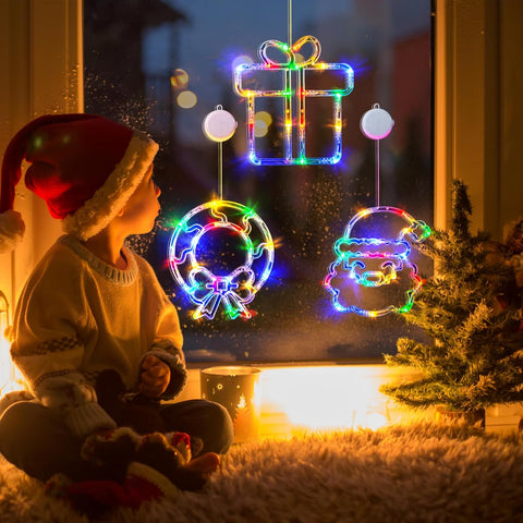LOL 3 Pack Christmas Window Lights - Wreath, Gift Box & Santa - Battery Operated