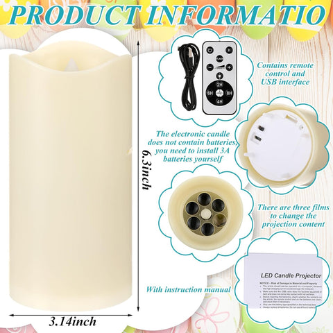 Easter Bunny LED Flameless Candle with Rotating Projector, Battery Operated Night Light with Remote & Timer for Spring Home Décor