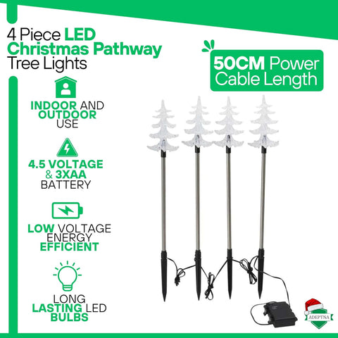 ADEPTNA 4 Piece LED Christmas Pathway Tree Lights with Timer Function Battery Powered Xmas Outdoor Patio Pathway Drive Way Christmas Decorations Outdoor