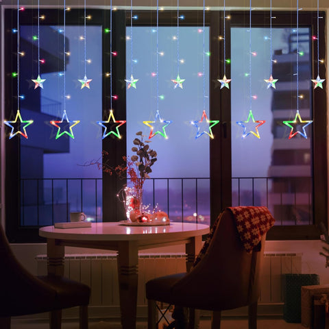 Jsdoin Christmas LED Stars Curtain Lights 12 Stars 138 Multicolour String Lights