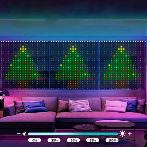 Smart Animated Christmas Tree Lights 1x1m – RGB LED Curtain Lights with App, Remote, Timer & Music Sync, IP65 Waterproof for Christmas Trees, Windows & Outdoor Displays - Turn Your Christmas Lights Into the Life of the Party