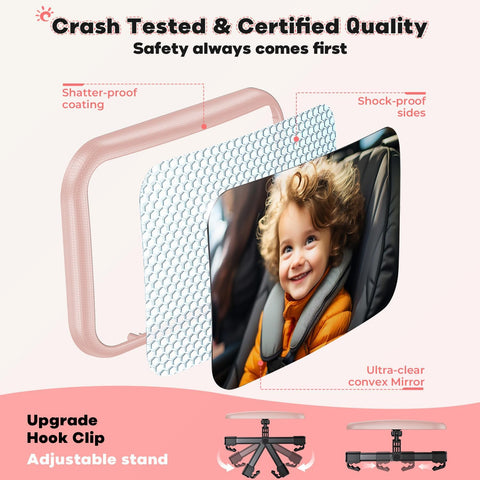 Baby Car Mirror for Rear Seat – 360° Adjustable Pink
