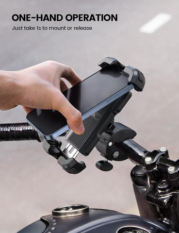 Motorcycle Phone Holder with Quick Release Clamp  13 12 11 Pro Max Mini, Xs, 4.7-6.8” Phone black